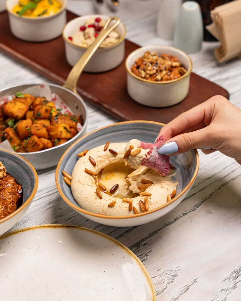 Hummus and mezze spread